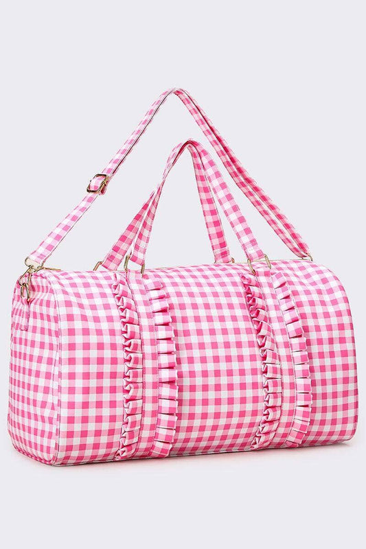 Women Pink Checkered Canvas Travel Bag