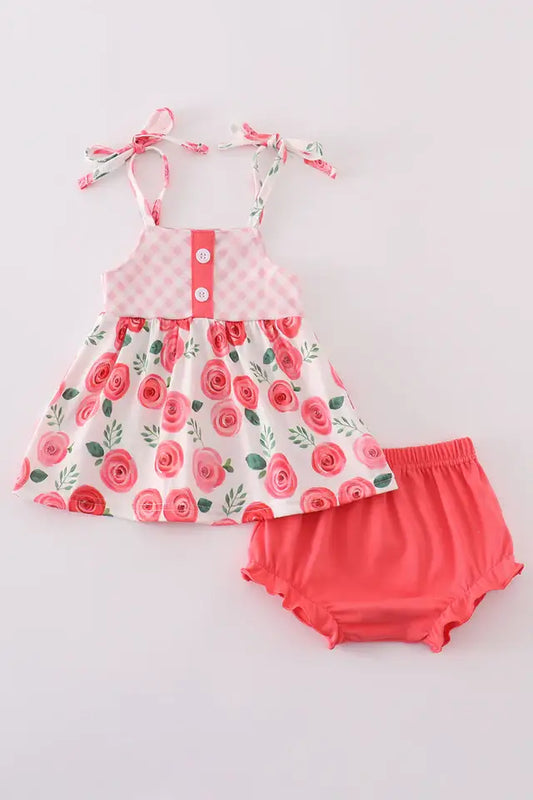 Pink Floral Print Bloomer Set
