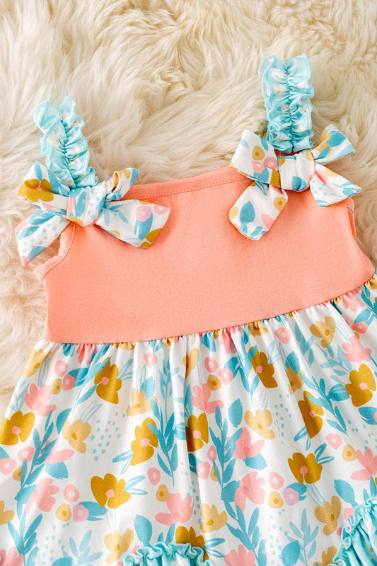 Peach & mint floral ruffle tunic & ruffle shorts -- 2 Piece Set