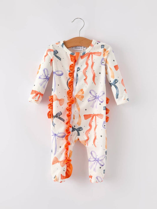 Halloween Bow Print Pajama Girls Romper