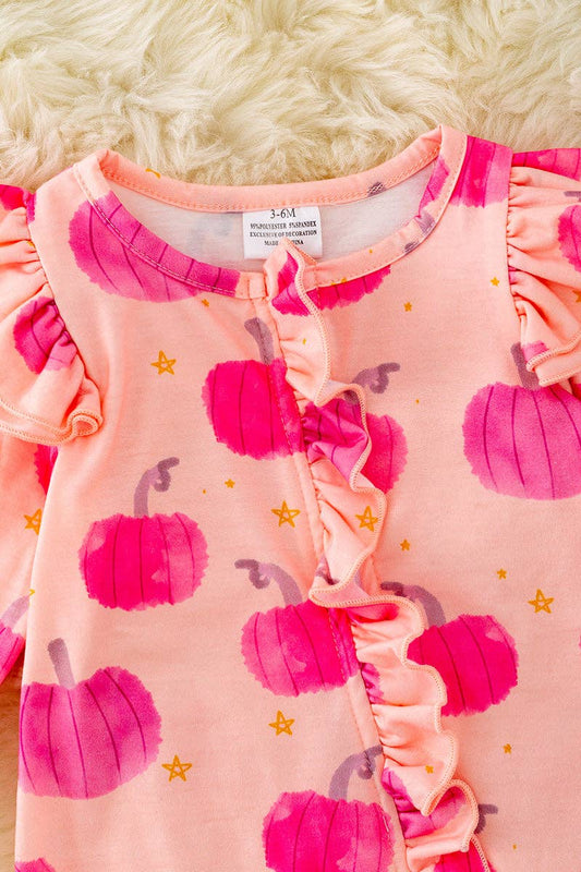 Hot pink Pumpkin printed baby onesie w/ruffle trim