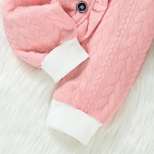 Hooded Pink Thickened Lined Baby Jumpsuit