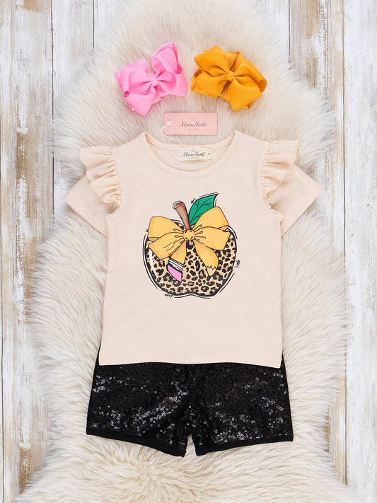 Leopard Apple Sequin Outfit - 2 Piece Set