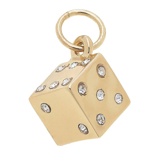Pave Dice Charm in Shiny Gold