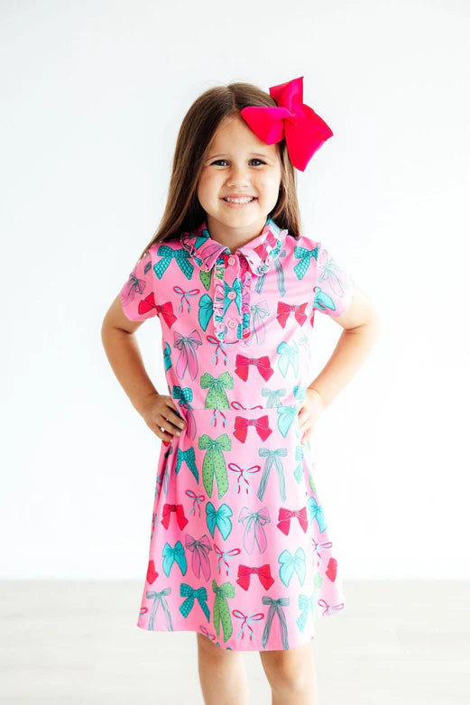 Pink Twirls and Ties Polo Dress