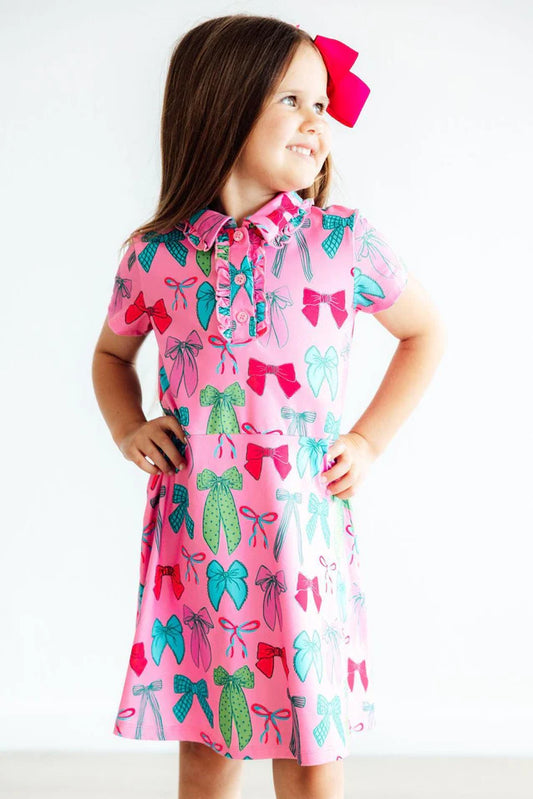 Pink Twirls and Ties Polo Dress